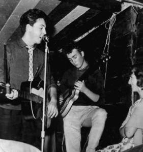 An early picture of the Beatles at the Casbah Club. Not enough room to swing a cat!